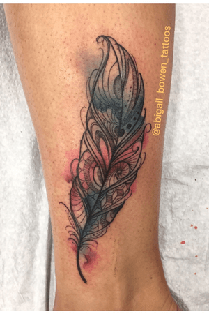 Watercolor feather by Abby #floydva #underthesuntattoo #feather #feathertattoo #watercolor #watercolortattoo #paisley 