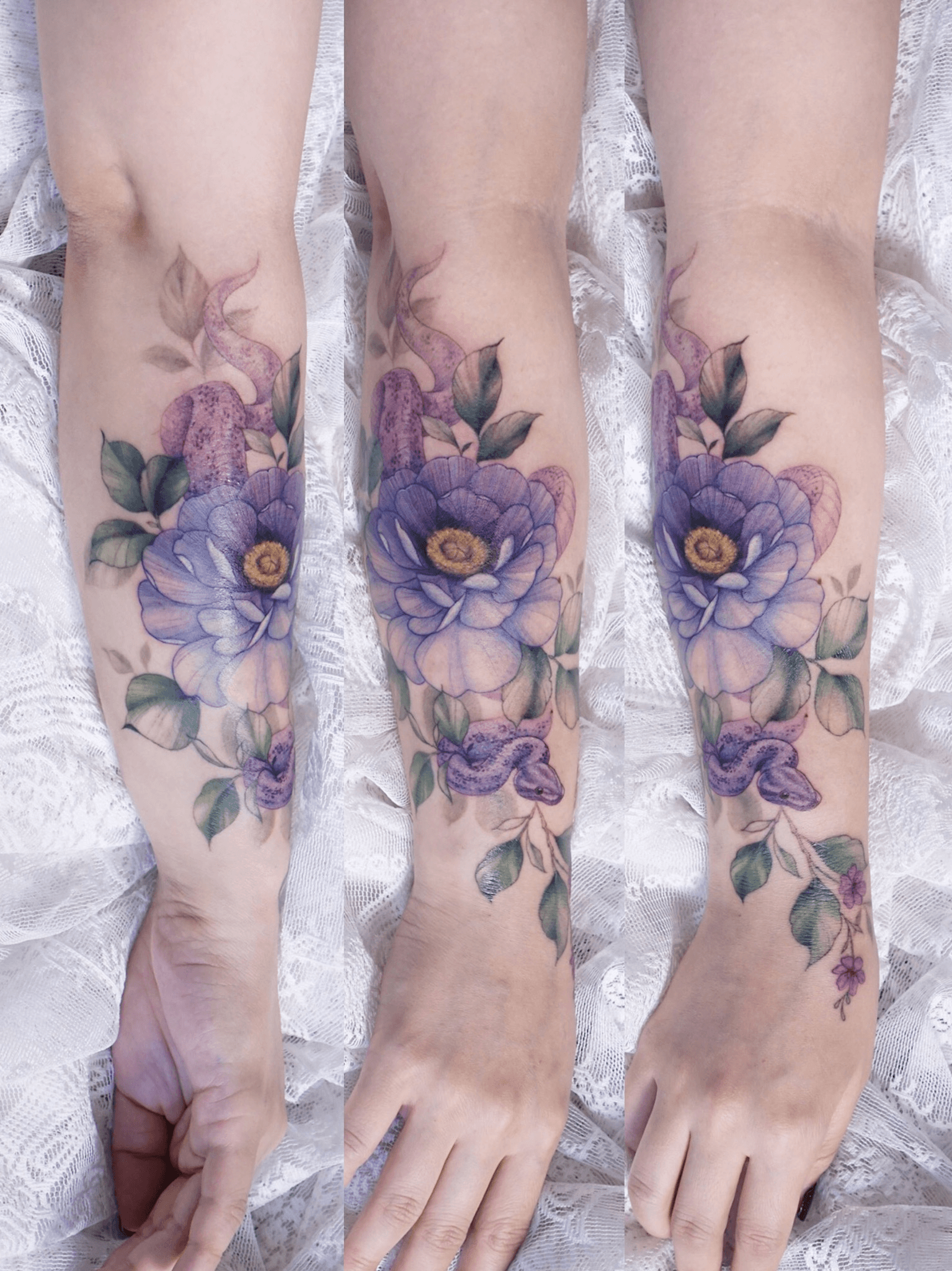 Flower forearm piece to cover scars and old tattoos Done by Troy Frankum  at Lucky Street in new bern NC  rtattoos