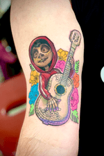 #disney #disneytattoo #coco #dayofthedead #mexico #mexican #guitar #flowers #colour