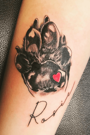 Rosie’s Paw with a heart tattoo I did a week or two ago came out great Located 1325 N Church St Burlington NC instagram Shamvn_king 