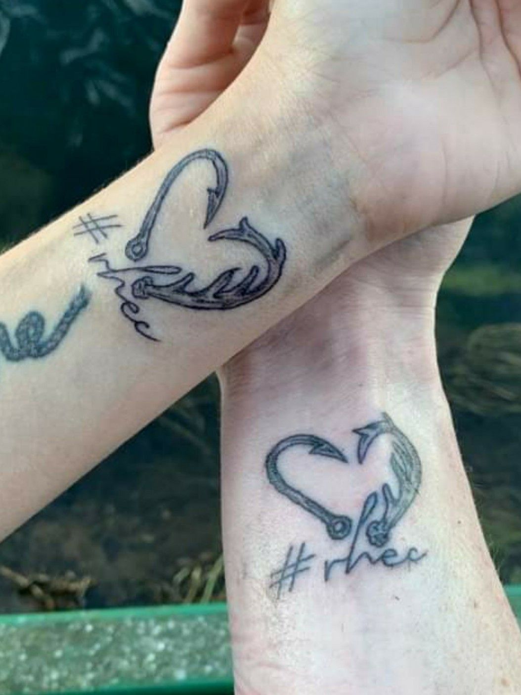 Tattoo uploaded by Jodie Sandoval • His and Hers matching tattoo I love you so much baby! #rhec #antler #fishhook #matching #country #love #hook • Tattoodo