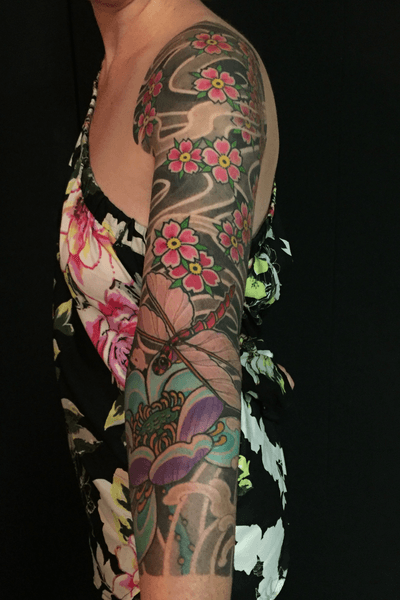 Completed #japanese sleeve. #dragonfly #lotus