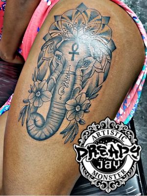 Black and gray elephant tattoo