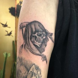 Fine line reaper tattoo