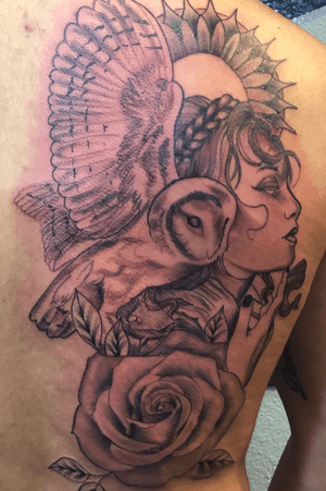 Girl with owl and rose 