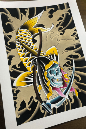 Reaper koi I painted and available to tattoo. Prints coming soon. 