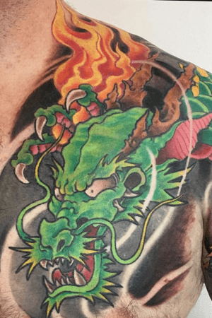 Dragon tattoo.  Full color chest