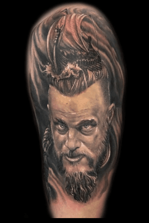 Viking tattoo black and grey half sleeve