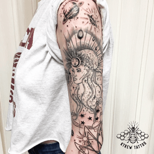Space Theme Blackwork Tattooby Kirstie Trew @ KTREW Tattoo • Birmingham, UK #blackwork #tattoos #birminghamuk #planetstattoo #brum 
