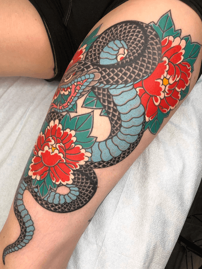 Snake and peonies for Kat. 