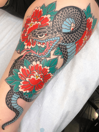 Snake and peonies for Kat.