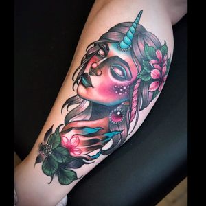 Unicorn woman by Stacy at High Fever Tattoo Oslo 