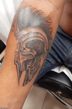 Started on a half sleeve and did this gladiator helmet 