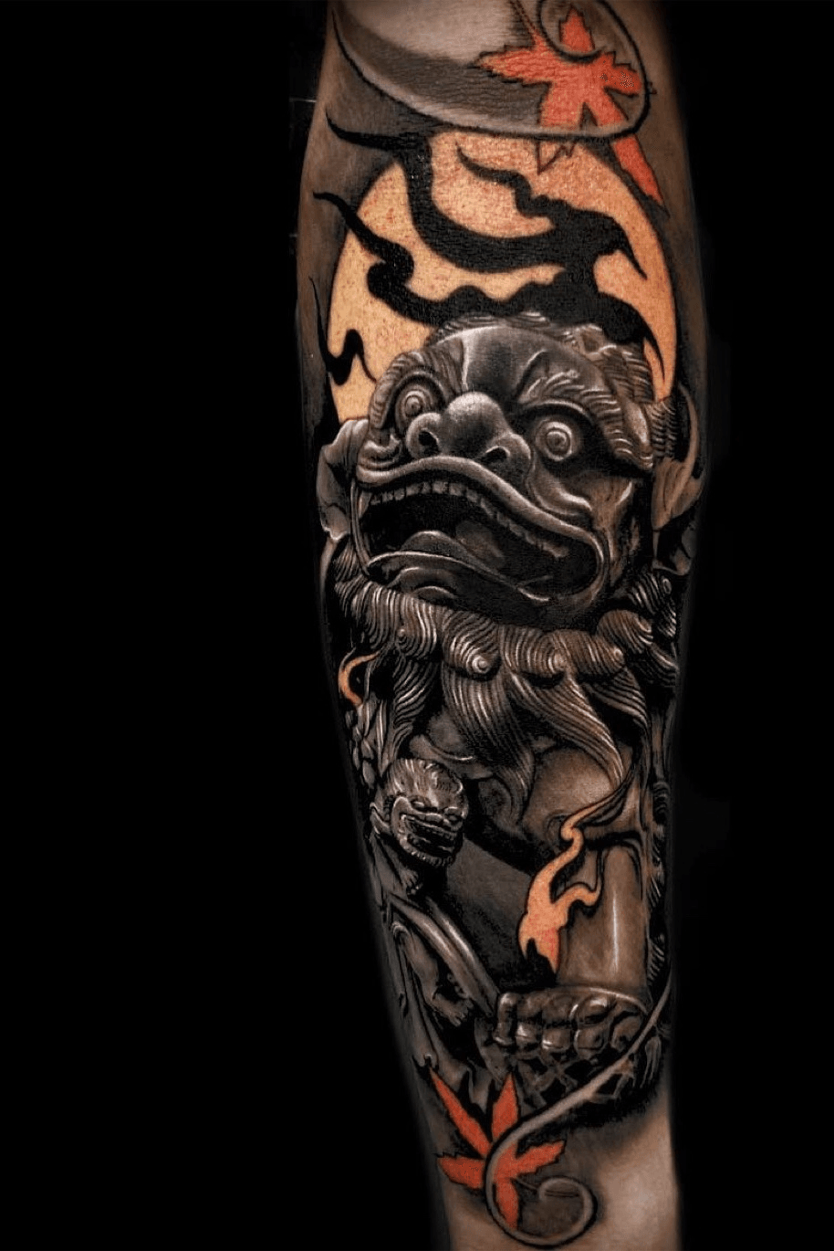 Fechamento de braço  Foo dog tattoo design Japanese forearm tattoo  Sleeve tattoos