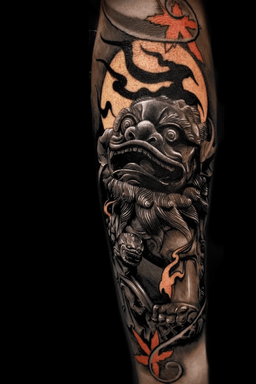 Foo dog tattoo by Andres Makishi #AndresMakishi #foodog #shishi #blackandgrey #japanese