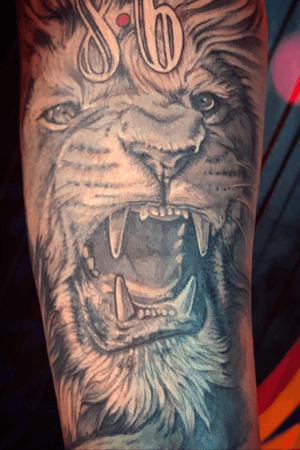 Though this one deserved a little close up. #realistic #realistictattoo #blackandgrey #lion #liontattoo 