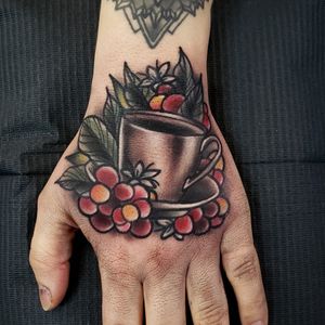 Coffee inspired tattoo by Travis Broyles at Unknown Tattoo Co. located in Everett Washington. 