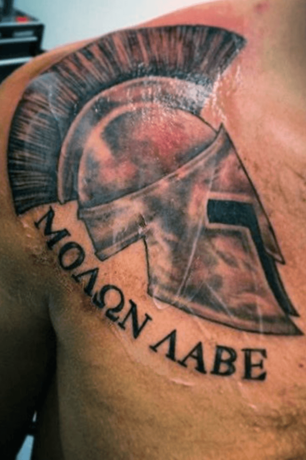 Spartan helmet Molon Labe tattoo