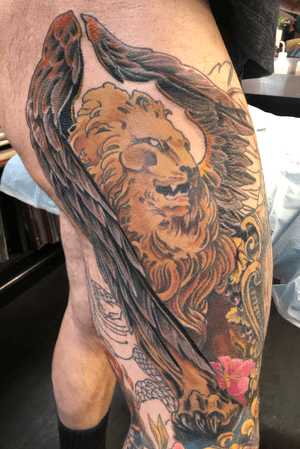 #liontattoo #legtattoo #tattoo #tattoos #colortattoos