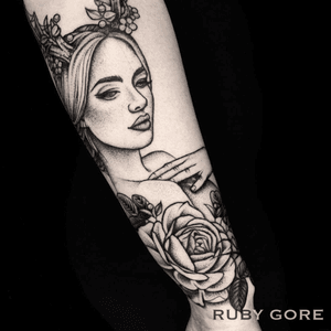 Black and Grey Floral Lady Head #ladyhead #woodland #witchyvibes #dotwork #etching #illustrative #linework #fineline #delicate #flower #floral #animal #nature #botanical #surrealism #trashpolka #realistic #blackwork #blackandgray #girlytattoo #idea #design #drawing #sketch http://www.therubygore.com 