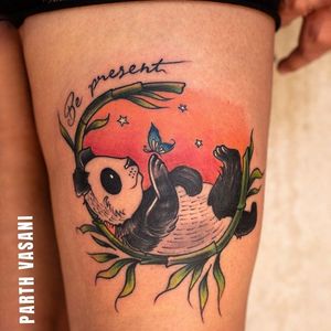 Pandas are calm, peaceful animals which symbolize balance, strength and good luck. Cute Panda Tattoo By Parth Vasani at Aliens Tattoo India.