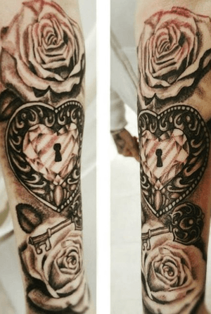 #floral #rose #locket #key #tattoo #blackandgrey