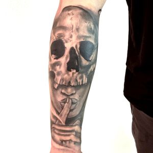 Skull and Lady forearm piece tattooed by Elekktra G in Las Vegas. 
