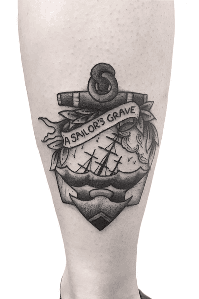 -SAILORS GRAVE- ⛵️ Did this piece for @skrellinora , based on her fathers tattoo done a long time a go.👉🏿 Thanks again for the oportunity to be part of this piece of history!😁 . . . For more tattoos you can find me @motorinktattooshop in Amsterdam Or @thetattoogarden in The Hague . . . For more info send me a DM! 📩 . . . #sailorsgrave #sailortattoo #classictattoo #dotowork #blackworkerssubmission #darkartists #thedarkestwork #blackmasterink #artesobscurae #tattrx #onlythedarkest #blackworkershero #amsterdam🇳🇱 #thehague #art #motorink #thetattoogarden #blackmasterink
