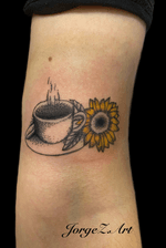 Tea cup and sunflower tattoo
