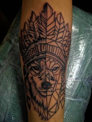 Geometric Half Wolf Tattoo