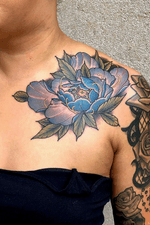 Neotrad style peony flower designed and tattooed by Kevin Farrand. Follow @kevinfarrandtattoos on Instagram for updated artistic creations and inspiration! Paintings murals and adventures in Maui! 