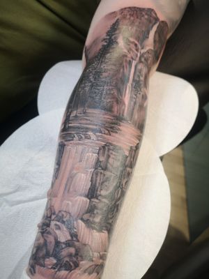 Mountains, trees and waterfalls, work in progress sleeve