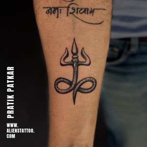 Shiva Trishul Tattoo By Pratik Patkar At Aliens Tattoo India.