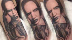 Marilyn Manson Portrait on front bicep.