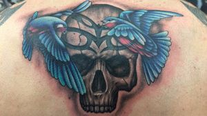Cover Up Skull and Swallow Tattoo