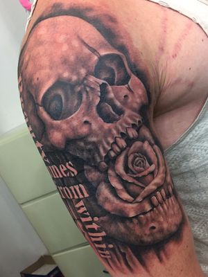 Beauty Comes From Within Skull Rose Tattoo