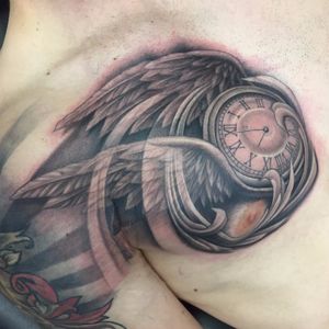 Pocket watch wings tattoo