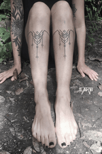 Tribal inspired leg adornments #linework #linetattoo #geometrictattoo