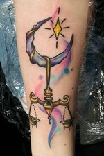 Libra scale with water color done by Aubrey Quinn at Sinner -n- Saints tattoo