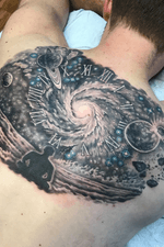 Space, time, order, and chaos back piece. Sorry for the cropped image-check out my Instagram (@Sean_Embers) for the full photo!