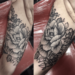 Peony addition to be finished off sometime soon #peony #peonytattoo #flowers