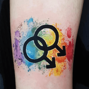 Watercolour pride tattoo by @sarah_anne_davis