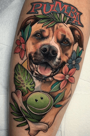Neo trad dog portrait of a customers dog by @sammysurjaytattoo