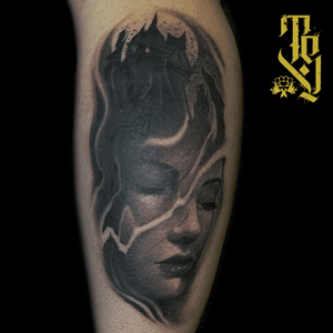 Fractured Dracula inspired tattoo #abstract #blackandgrey #realistic #face 
