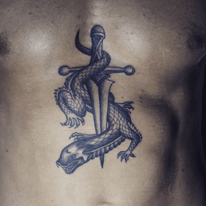 Blackwork dragon tattoo - Tattoo Chiang Mai   #blackworktattoo #oldschool #Tattoodo #blackwork #blackworkers #blxckink #btattooing #blackink #sword #tattoochiangmai #tattooartistchiangmai #tattoostudiochiangmai #onlyblackart #tattooist #linework #tattoolife #tatouage #ChiangMai #