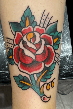 Traditional American style rose by Chris Lambert. Tattooed at snake and Tiger in Leeds city centre, Uk. Please email or call to set up a consultation. Www.chrislamberttattoo.com