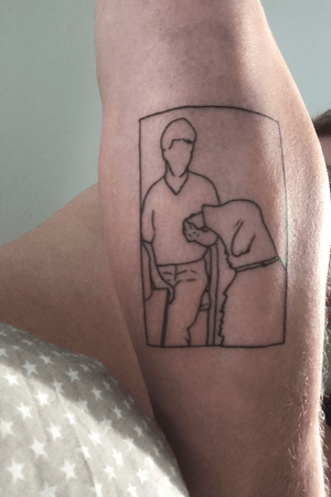 Line tattoo of my dad and our dog