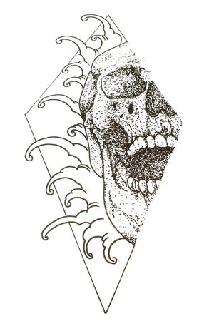 Skull dotwork with waves and geometry
