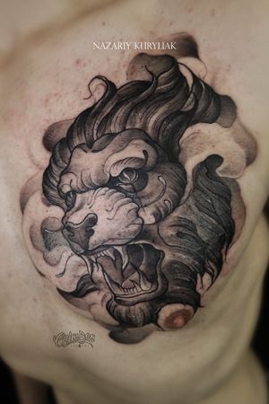 AGRESSIVE. DOESN'T MEAN BAD Badass chest tattoo by @kuryliak_tattooer 🔥 artist would like to do more animals in such style, and willing to make some sweet deals 🖤 DM! crimson.tears.tattoo@gmail.com www.tattooinlondon.com #chesttattoos #beautifultattoos #neotraditionaltattoos #liontattoo #neotradsub #tattooed #londontattoos #tootingtattoo #londontattoostudio #tattoolondon #tattoosformen #besttattoostudiolondon #londonoffers 