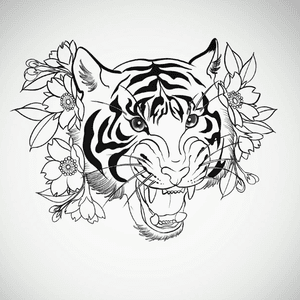 Tiger head with cherry blossoms #tattooidea #tattoodesigns #sevenfoxes #jenmogg #tigertattoo